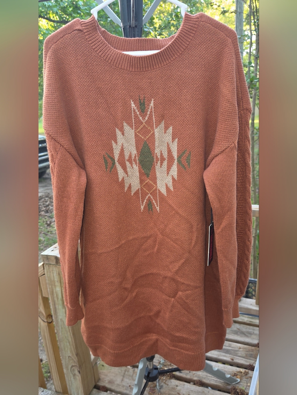 Aztec Sweater Dress - Rust - Picture 2 of 5